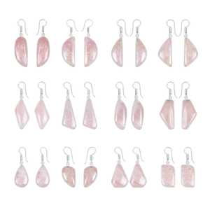 Boucles d'oreilles pendantes tendance en quartz rose de luxe pour femmes, bijoux bohèmes en pierres naturelles plaqués argent, pour fêtes et cadeaux, vente en gros - Product Image 1