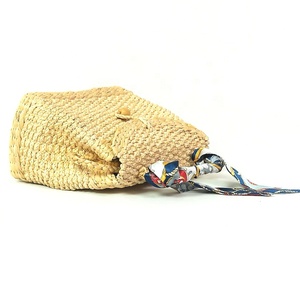 <b>Summer</b> Fashion Women's Natural Woven Seagrass <b>Straw</b> Water Hyacinth Handbag Rattan Tote <b>Bags</b> with Scarf Decoration - Product Image 4