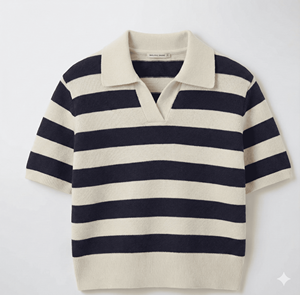 เสื้อสเวตเชิ้ตแขนสั้นลายทางผู้ชาย คุณภาพสูง สำหรับฤดูใบไม้ร่วง ผลิตจากผ้าโพลีเอสเตอร์/คอตตอน ทรงหลวม คอปกพับได้ ปักลายตามสั่ง - Product Image 1