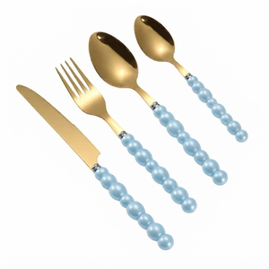 Juego de cubiertos metálicos con mangos de perlas, aptos para lavavajillas, perfectos para el hogar, bodas, mesas de comedor, juegos de vajilla. - Product Image 3