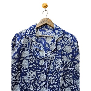 Ensemble de pyjama élégant en coton à imprimé floral bleu Style bohème pour femmes confort thermique printemps été deux pièces respirant pour les yeux - Product Image 4