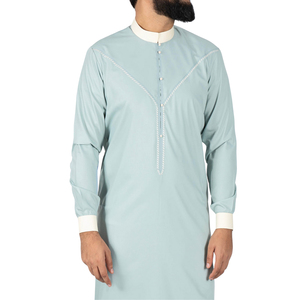 Wholesale Pastel Mint Green Men Thobe Summer Style Saudi Jubba <b>Long</b> Sleeve Islamic <b>Dress</b> Arabic Kandura Robe Dishdasha <b>For</b> Men - Product Image 3