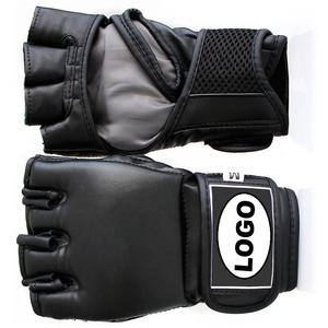 Gants MMA demi-doigts en cuir avec fermeture Velcro unisexe pour l'entraînement aux arts martiaux, noirs - Product Image 5