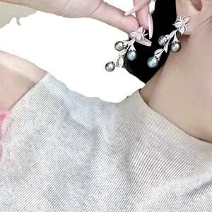 Fabricant en gros, boucles d'oreilles pendantes en perles naturelles rondes de 10 à 9 mm, en argent pur S925, avec boîte cadeau assortie, mode basique sans défaut - Product Image 5