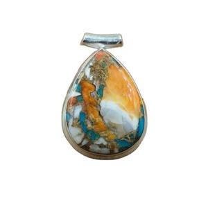 Pendentif en turquoise d'huître à pointes orange, argent sterling 925, grand pendentif en pierre, bijoux en turquoise pour femmes à prix raisonnable - Product Image 1