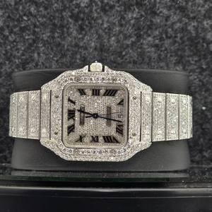 Reloj Mecánico de Lujo con Moissanita, Analógico Cuadrado de 16mm, Correa con Incrustaciones, Bisel de Acero Inoxidable para Hombre, Estilo Rapper VVS - Product Image 1