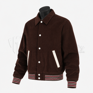 Chaqueta Varsity de Pana Marrón Personalizada para Hombre, Chaqueta de Béisbol Vintage con Letras Bordadas, Fabricante OEM al por Mayor - Product Image 3