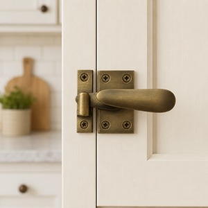 SHUBHAM Antique Brass Cabinet Door Latch Lock with Lever Handle for Kitchen Cabinets, <b>Cupboards</b> & Wooden Furniture - Product Image 1