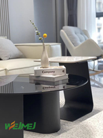 Table basse de luxe nordique en marbre avec plateau en verre, pieds personnalisables, ensemble table basse et table à thé, table basse ronde moderne