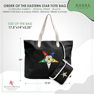 Eastern Star Masonic <b>Black</b> Tote <b>Bag</b> with Zipper Closure | Custom Logo Waterproof Shopping <b>Bag</b> for Unisex Use - Product Image 6