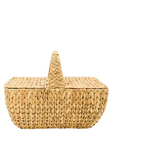 Water hyacinth picnic <b>basket</b> high end handcrafted wicker storage <b>basket</b> with decorative <b>rectangular</b> double lids and center hand - Product Image 1