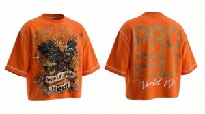 Camiseta de Hombre de Moda, Cuello Redondo, Estilo Urbano, Hombros Caídos, con Pedrería, Logotipo Personalizado, Transpirable, Estilo Hip Hop - Product Image 4