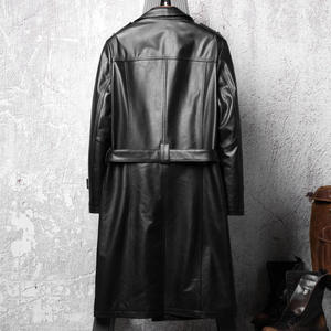 Manteau Trench en Cuir Véritable Imperméable pour Homme avec Manches Longues, Ceinture et Coupe Ajustable – Vêtement d'Extérieur Long - Product Image 2