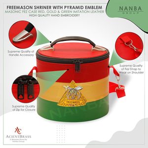 Estuche para Sombrero Fez Masónico Rasta de 7 Pulgadas, Rojo, Dorado y Verde, de Cuero PU con Cremallera, Ligero, con Emblema Bordado a Máquina de la Pirámide Shriner - Product Image 5