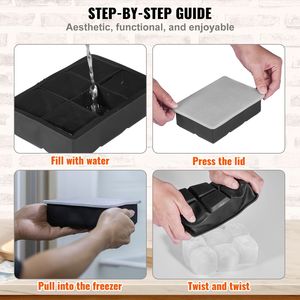 Juego combinado 2 en 1 de 2 moldes para cubitos de hielo, cuadrados grandes, de silicona, para hacer bolas de hielo, con tapa reutilizable, duradero, reutilizable. - Product Image 6