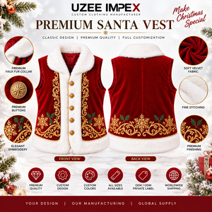 Premium Santa Claus Velvet Winter Vest Faux Fur Trim Gold Embroidery Unisex Christmas Outerwear Customizable Direct Manufacturer - Product Image 3