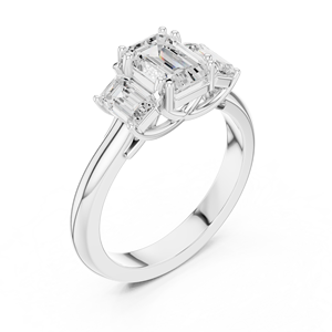 Sterling <b>Silver</b> Three-Stone <b>Emerald</b> Moissanite Engagement <b>Ring</b> | Classic Trilogy Wedding <b>Ring</b> for Women - Product Image 4