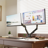 Soporte de Escritorio Auki con Brazo para Dos Monitores, Ajustable en Altura con Resorte de Gas, para Pantallas de 13 a 32 Pulgadas, Soporta hasta 10 kg