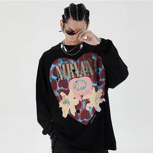 Anime Print Long Sleeve <b>T</b>-<b>Shirt</b> Unisex Oversized O-Neck Casual Pullover Knitted Cotton 350grams Pocket Autumn Wear - Product Image 4