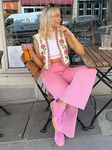 <b>Women's</b> Short Embroidered Floral Vest Open Front Cotton Sleeveless Vintage Style Suzani Hand Embroidery <b>Waistcoat</b> - Product Image 4