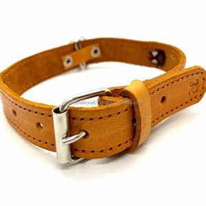 Conjunto de collar y correa de perro de cuero genuino duradero hecho a mano clásico con herrajes de níquel de acero inoxidable ajustable Collar para mascotas - Product Image 3