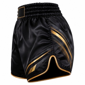 Pantalones Cortos Tailandeses Unisex Personalizados, Negros con Estampado Dorado, Poliéster Elástico, Ropa de Artes Marciales, Corte Regular, Talla Adulto, OEM, Ligeros - Product Image 2