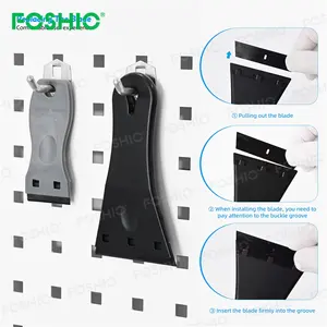 Foshio เครื่องขูดพลาสติกสำหรับใช้ในเตาอบกาวสติกเกอร์กระจกสำหรับทำความสะอาดมีดีไซน์ปรับแต่งได้ตามต้องการ