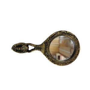 Antique Gold Plated Metal Hand <b>Mirror</b> with Embossed Floral Design Vintage Handheld Makeup <b>Mirror</b> for Salon and Traditional - Product Image 1