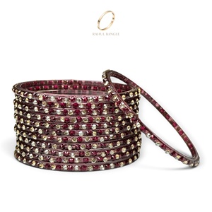 Magnifiques bracelets en verre kashmiri rouge vin en forme de goutte de pluie avec pierres de zircon fin pour femmes, bijoux indiens de festival, vente en gros - Product Image 1