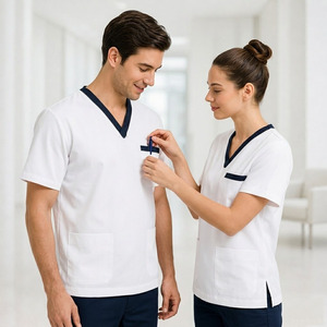 Ensemble de blouses médicales unisexe à col en V, respirant, en polyester, viscose et élasthanne, anti-boulochage, résistant aux plis, uniforme d'hôpital - Product Image 6