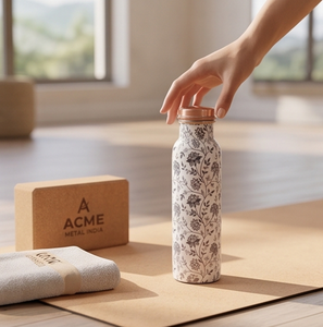 Elegant Floral Design Copper Water Bottle Reusable With Natural Wellness For Travel Hiking Gym Yoga And gifts - Product Image 4