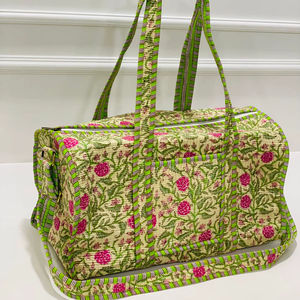 Bolso de Viaje de Algodón con Estampado Geométrico Verde, Cierre Superior con Cremallera, Correa Cruzada, Bolso de Hombro para Fin de Semana - Product Image 1