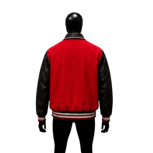 URBAN FASHION <b>RED</b> BLACK VARSITY JACKET FOR MEN PREMIUM STYLE With Leather Sleeves And Collar Turn-Down Design Casual Autumn W - Product Image 2