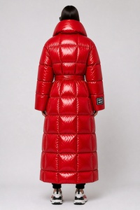 Faux Shine Long Line Puffer Jacket Women <b>Winter</b> <b>Waterproof</b> Windproof Thermal <b>Coat</b> With Belt Custom Logo - Product Image 5