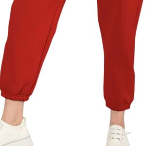 Women's Red <b>Cargo</b> Jogger <b>Pants</b> Elastic Drawstring Waist Casual Sweatpants with Side Pockets <b>Cuffed</b> Ankles for Workout Fitness - Product Image 3