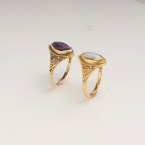 Natural Rainbow <b>Moonstone</b> Marquise <b>Ring</b> in Gold Finish Vintage Scroll Gemstone Jewelry for Women Handmade Gift - Product Image 3