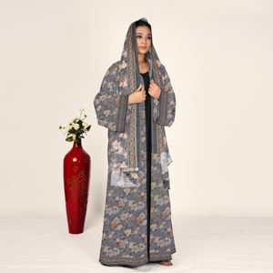 Abaya de Chifón con Estampado Floral, Mangas Fluidas y Pañuelo a Juego, Abertura Frontal, Atuendo Islámico Modesto para Mujer, Moda Árabe - Product Image 1