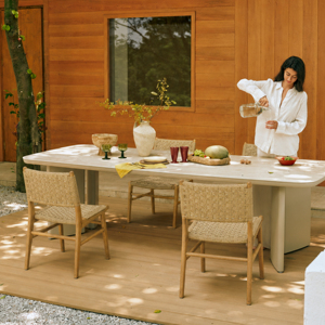 Heavy Duty Modern Solid Teak Wood <b>Restaurant</b> Dining Chairs Waterproof Rope Woven Back Outdoor Patio Furniture <b>Set</b> for Hotel - Product Image 1