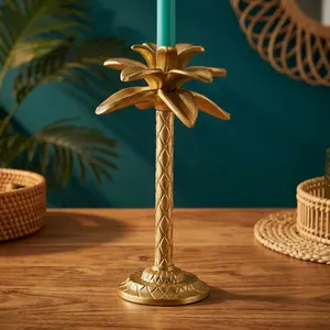 Magnifique Porte-Bougie Palmier Doré en Aluminium, Support de Bougie Tropical en Métal, Décoration de Table Coastale pour la Plage - Product Image 6