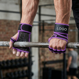 Neoprene <b>Half</b> Finger Fitness Gloves With Adjustable Wrist Strap Non <b>Slip</b> Grip For Gym Weight Lifting Unisex Black Purple - Product Image 4