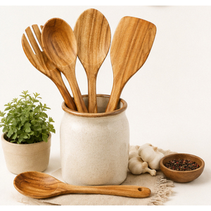 Lot de cuillères de cuisine en bois en gros – Ustensiles en bois de teck naturel, spatule de cuisine antiadhésive, louche, outils de cuisson écologiques - Product Image 2