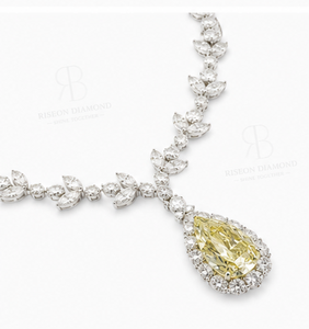 Elegant <b>necklace</b> in 18K white gold with fancy yellow pear diamond floral design surrounded by brilliant lab grown white diamonds - Product Image 6