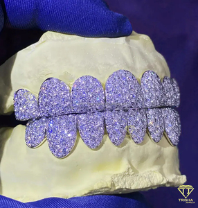 Grillz de Panal Personalizados Premium de Plata de Ley 925 con Moissanita VVS y Corte de Diamante Iced Out, Regalo Personalizado para Él - Product Image 4