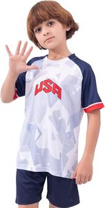 Camiseta de Fútbol de EE. UU. para Niños, Manga Corta, Cuello Redondo, Sublimada, 100% Poliéster, Absorbe la Humedad, Corte Regular, Ropa Deportiva Infantil - Product Image 2