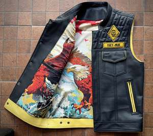 เสื้อกั๊กหนังสำหรับนักขี่มอเตอร์ไซค์แบบสั่งทำพิเศษพร้อมตะเข็บเย็บสีเหลืองตัดกัน - Product Image 5