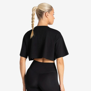 2026 Innovears Women's <b>Black</b> Crew Neck <b>Crop</b> <b>Top</b> <b>Short</b> <b>Sleeve</b> Solid Color Breathable Cotton Yoga Fitness Shirt - Product Image 5