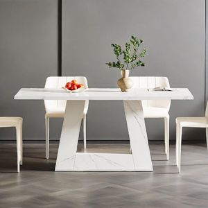 Tavolo da Pranzo Moderno in Legno con Finto Marmo per 4-6 Persone, Tavolo Rettangolare da 160 cm con Base Robusta - Product Image 5