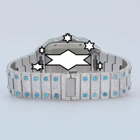 Nouvelle conception, montre mécanique de luxe faite à la main en acier inoxydable, boîtier carré, verre saphir, analogique, fermoir à bouton-poussoir, moissanite bleue
