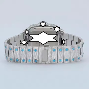 New Design Handmade Luxury Stainless Steel <b>Mechanical</b> Square Case Push Button Clasp Blue Moissanite <b>Watch</b> - Product Image 6