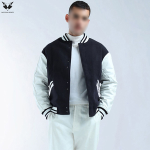 Black And White Color Good Quality With Reasonable Price Customized Logo Print Breathable Men Street Wear Varsity Jacket - Product Image 4